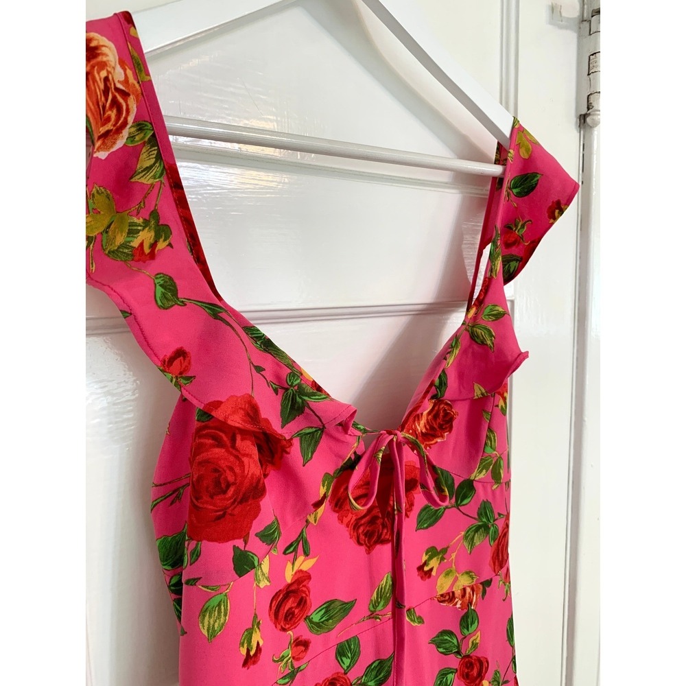 Signature NWT Rose Pink Floral Ruffle Tiered Summer Mini Dress Fuchsia Small - Picture 13 of 16